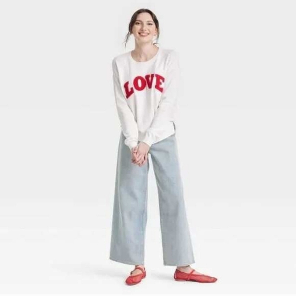 33 Degrees Cream Sweater with Red 'LOVE' Design Size M